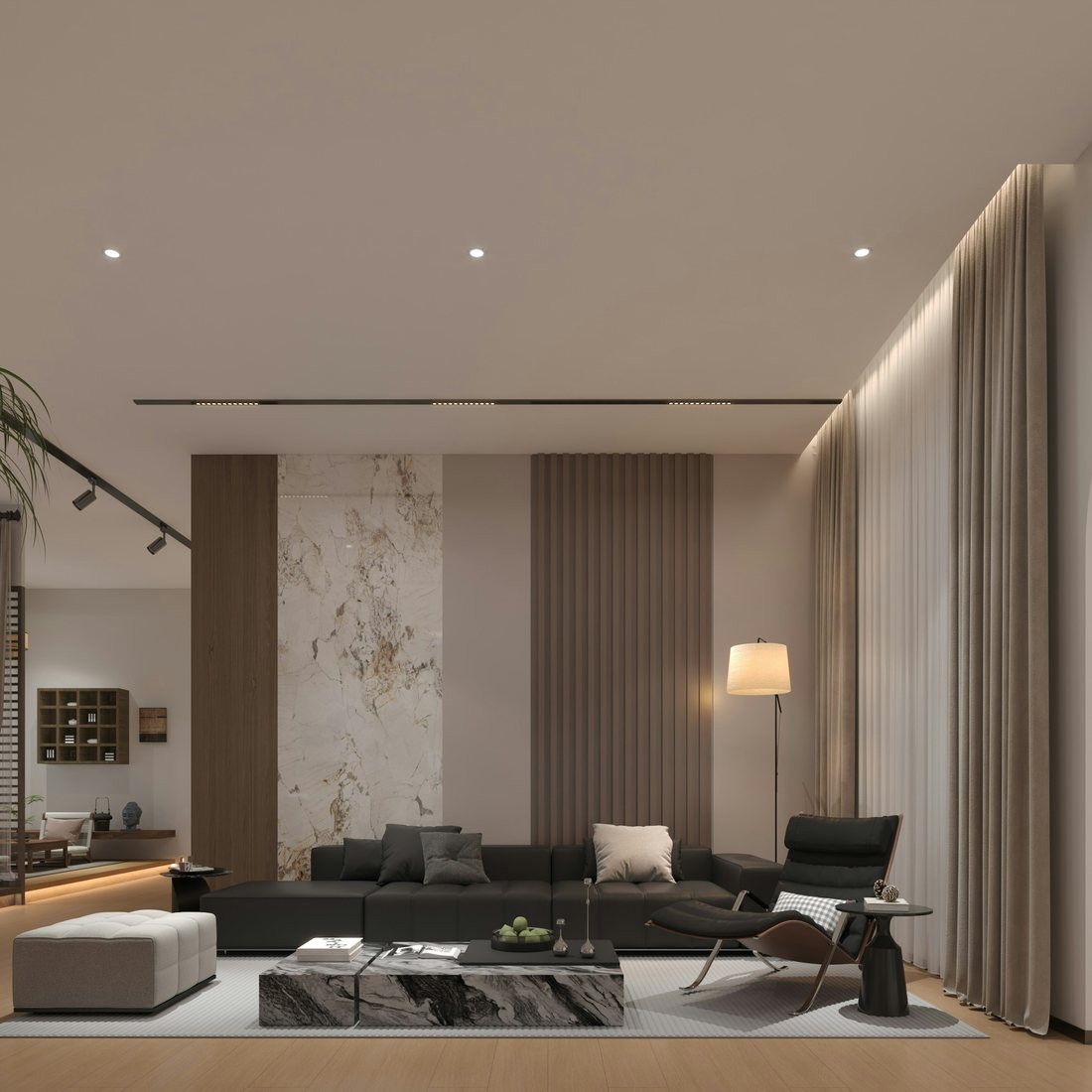 Modern living room with stylish furniture and ambient lighting — generic interior photograph, not one of FNJ Group's own properties
